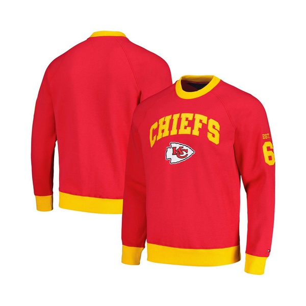 타미힐피거 Tommy Hilfiger Mens Red Gold Kansas City Chiefs Reese Raglan Tri-Blend Pullover Sweatshirt 17260724