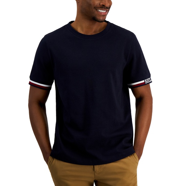 타미힐피거 Tommy Hilfiger Mens Monotype Logo Stripe Tipped T-Shirt 17060331