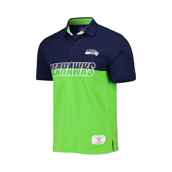 타미힐피거 Tommy Hilfiger Mens Neon Green College Navy Seattle Seahawks Color Block Polo Shirt 17926305