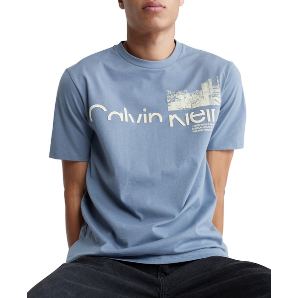 캘빈클라인 Calvin Klein Mens Regular-Fit Cutoff Logo Cityscape Graphic T-Shirt 16631075