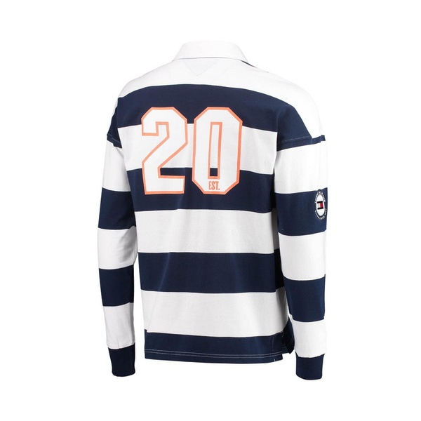 타미힐피거 Tommy Hilfiger Mens Navy White Chicago Bears Varsity Stripe Rugby Long Sleeve Polo Shirt 13649957