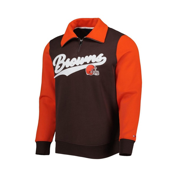 타미힐피거 Tommy Hilfiger Mens Brown Orange Cleveland Browns Aiden Quarter-Zip Top 15399473