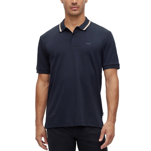 휴고보스 휴고 Hugo Boss Boss Mens Cotton Striped Collar Slim-Fit Polo Shirt 15662118