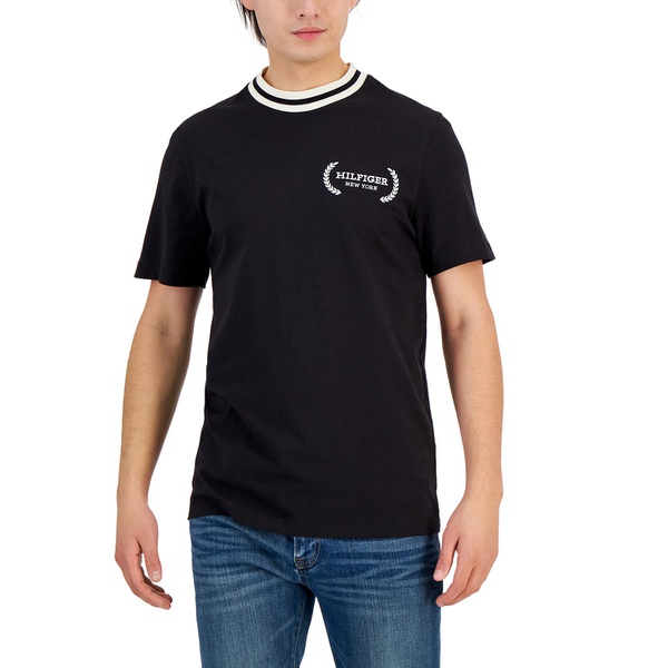 타미힐피거 Tommy Hilfiger Mens Embroidered Laurel Logo Cotton T-Shirt 16917486