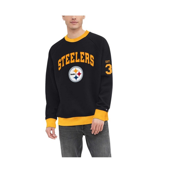 타미힐피거 Tommy Hilfiger Mens Black Pittsburgh Steelers Reese Raglan Tri-Blend Pullover Sweatshirt 17524483