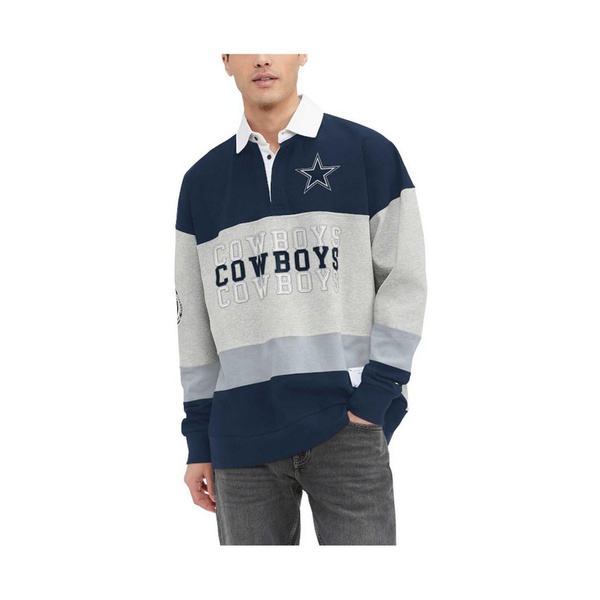 타미힐피거 Tommy Hilfiger Mens Heather Gray Navy Dallas Cowboys Connor Oversized Rugby Long Sleeve Polo Shirt 17580189