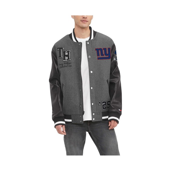 타미힐피거 Tommy Hilfiger Mens Heather Gray Black New York Giants Gunner Full-Zip Varsity Jacket 17692172