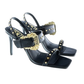 베르사체 진 꾸뛰르 베르사체 Versace Jeans Couture Oversized Buckle Black Heeled Sandals- 7154341085316