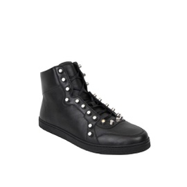 구찌 Gucci Mens Black Sttuded Leather High Top Sneaker 5136175890564