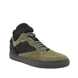 발렌시아가 Balenciaga Mens High Top Black / Olive Green Suede Leather Sneakers 5136270229636