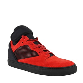 발렌시아가 Balenciaga Mens High Top Black / Red Suede Leather Sneakers 412349 6561 5136269967492