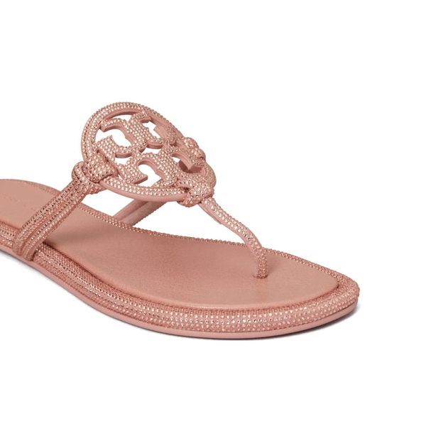 토리버치 Tory Burch Womens Miller Knotted Pave Embellished Crystal Shoes Slides, Malva 7198921326724