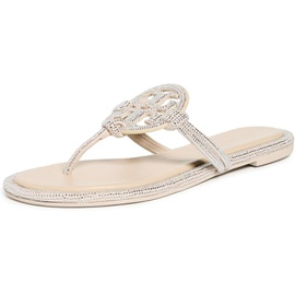 Tory Burch Womens Miller Knotted Pave Embellished Crystal Shoes Slides, Stone Gray 7198920802436