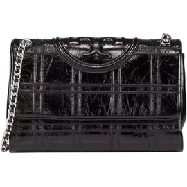 Tory Burch Womens Black Meatllic Leather Fleming Soft Convertible Shoulder Handbag 7198938693764