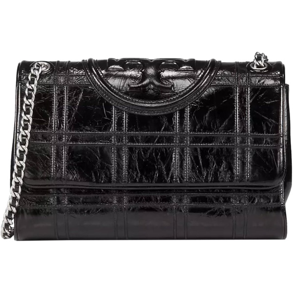 토리버치 Tory Burch Womens Black Meatllic Leather Fleming Soft Convertible Shoulder Handbag 7198938693764