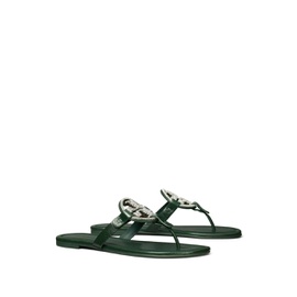 Tory Burch Womens Miller Pave Leather Slides, Dark Emerald/Gunmetal 7212793888900