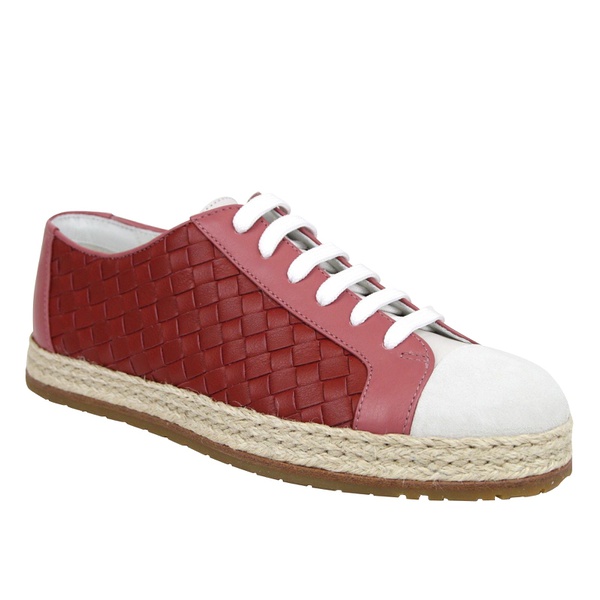 보테가베네타 보테가 베네타 Bottega Veneta Womens Pink / Red Leather Woven Lace Ups Sneakers 5136172220548