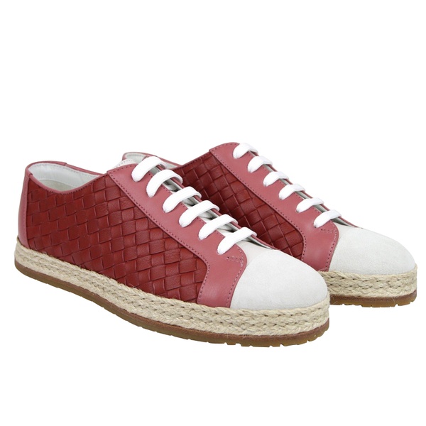 보테가베네타 보테가 베네타 Bottega Veneta Womens Pink / Red Leather Woven Lace Ups Sneakers 5136172220548