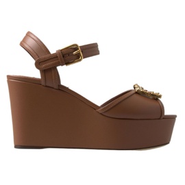 돌체앤가바나 Dolce & Gabbana Brown Leather AMORE Wedges Sandals Womens Shoes 7202544058500