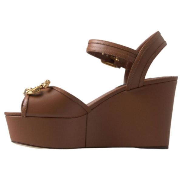 돌체앤가바나 돌체앤가바나 Dolce & Gabbana Chic Brown Leather Ankle Strap Womens Wedges 7202544058500