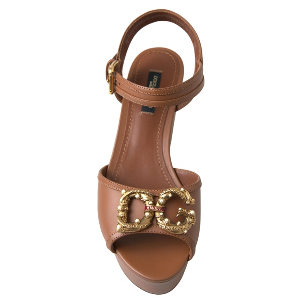 돌체앤가바나 돌체앤가바나 Dolce & Gabbana Chic Brown Leather Ankle Strap Womens Wedges 7202544058500