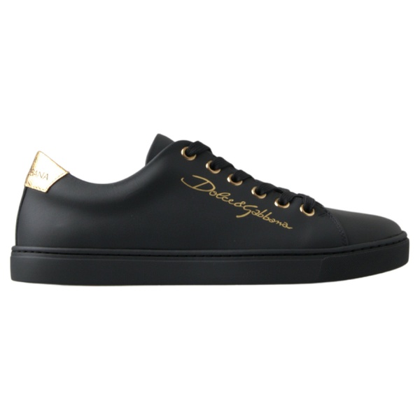 돌체앤가바나 돌체앤가바나 Dolce & Gabbana Black Gold Leather Classic Sneakers Womens Shoes 7199831392388