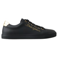 돌체앤가바나 Dolce & Gabbana Black Gold Leather Classic Sneakers Womens Shoes 7199831392388