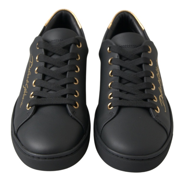 돌체앤가바나 돌체앤가바나 Dolce & Gabbana Black Gold Leather Classic Sneakers Womens Shoes 7199831392388