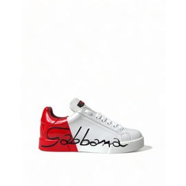돌체앤가바나 Dolce & Gabbana White Red Lace Up Womens Low Top Sneakers Shoes 7215988441220