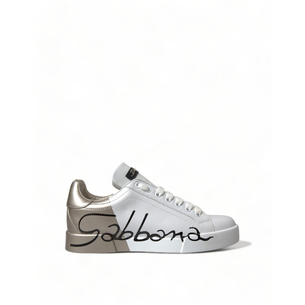 돌체앤가바나 돌체앤가바나 Dolce & Gabbana Elegant White & Gold Leather Womens Sneakers 7215988015236