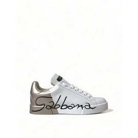 돌체앤가바나 Dolce & Gabbana Elegant White & Gold Leather Womens Sneakers 7215988015236