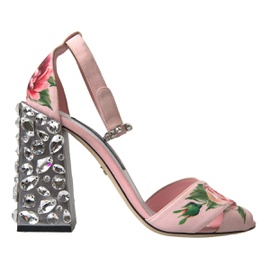 돌체앤가바나 Dolce & Gabbana Pink Sandals Floral Bejeweled Block Heel Womens Shoes 7203380920452