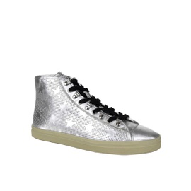 생로랑 Saint Laurent Mens Silver Metallic Leather Hi Top Sneaker (42 EU / 9 US) 6659644457092