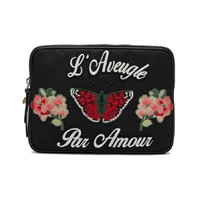 구찌 Gucci Womens Black Techno Canvas Embroidered Butterfly iPad Case Clutch 7199122718852