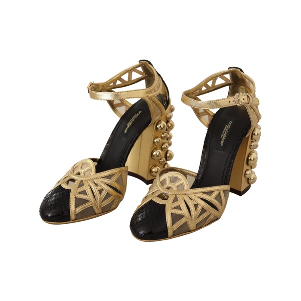 돌체앤가바나 돌체앤가바나 Dolce & Gabbana Studded Gold Leather Ankle Strap Shoes 7221357772932