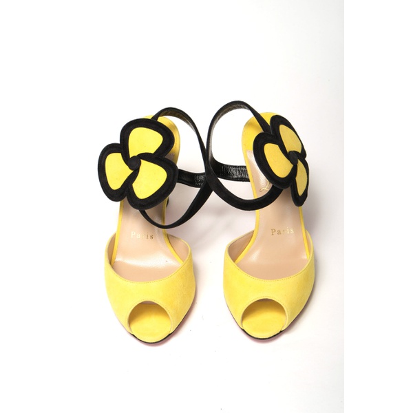 크리스찬 루부탱 크리스찬 루부탱 Christian Louboutin Yellow Black Peep Toe Flower Womens Sandal 7199890047108