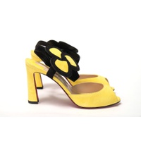 크리스찬 루부탱 Christian Louboutin Yellow Black Peep Toe Flower Womens Sandal 7199890047108