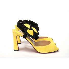 크리스찬 루부탱 Christian Louboutin Yellow Black Peep Toe Flower Womens Sandal 7199890047108