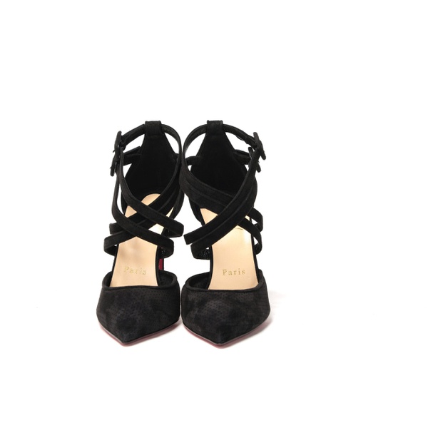 크리스찬 루부탱 크리스찬 루부탱 Christian Louboutin Black Velour Perforated Strappy High Heel Womens Sandal 7199889621124