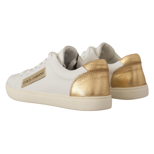 돌체앤가바나 돌체앤가바나 Dolce & Gabbana Elegant White Leather Sneakers with Gold Womens Accents 7199892832388