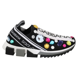 돌체앤가바나 Dolce & Gabbana Black Crystal-Embellished Low Top Womens Sneakers 7199908987012