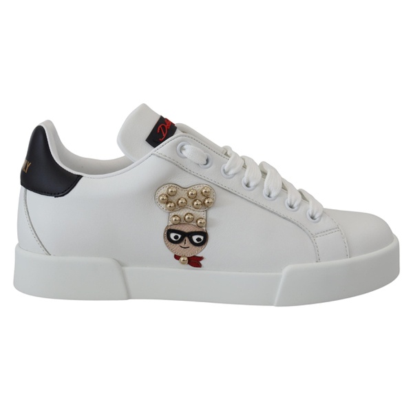 돌체앤가바나 돌체앤가바나 Dolce & Gabbana White Logo Patch Embellished Sneakers Womens Shoes 7199879397508