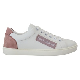돌체앤가바나 Dolce & Gabbana White Pink Leather Low Top Sneakers Womens Shoes 7199905677444