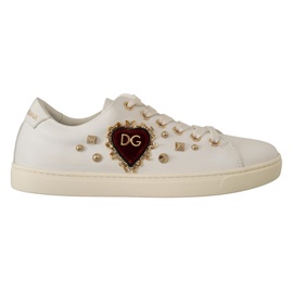 돌체앤가바나 Dolce & Gabbana White Leather Gold Red Heart Sneakers Womens Shoes 7199873958020