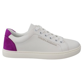 돌체앤가바나 Dolce & Gabbana Chic White Leather Sneakers with Purple Womens Accents 7199874482308