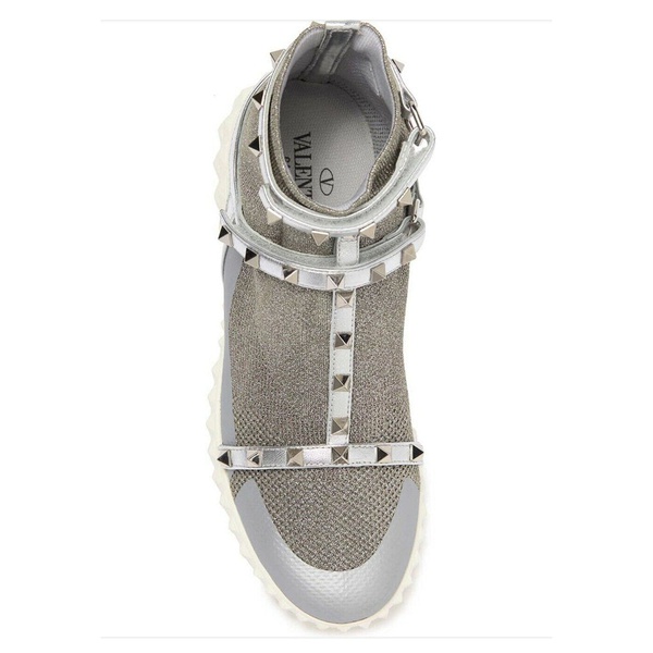 발렌티노 발렌티노 Valentino Garavani Womens Rockstud Bodytech Knit Sneakers in Silver 7149493682308