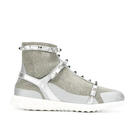 발렌티노 Valentino Garavani Womens Rockstud Bodytech Knit Sneakers in Silver 7149493682308