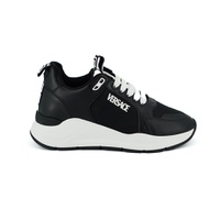 베르사체 Versace Black and White Calf Leather Womens Sneakers 7231063687300