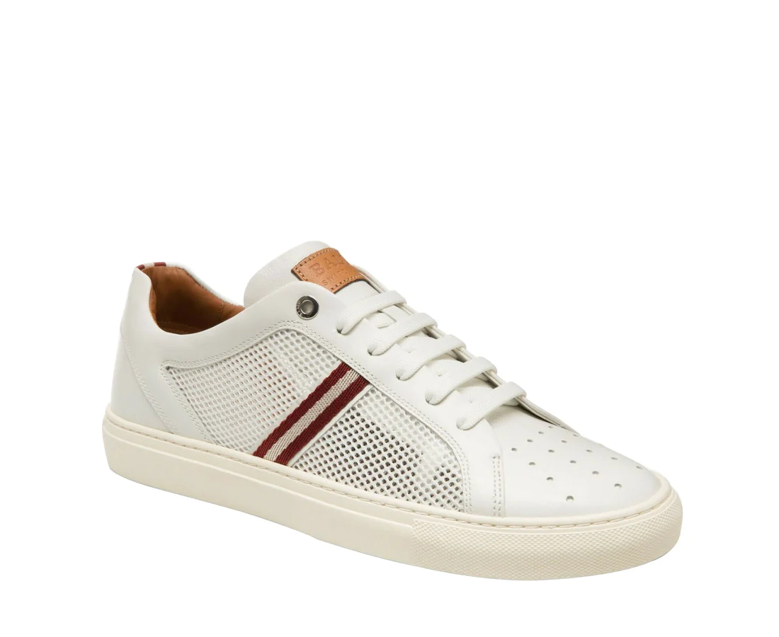 Bally Mens White Calf Leather Sneakers With Red Beige (7 D US) 5136179265668