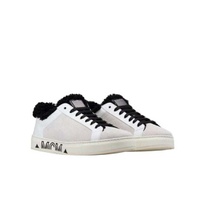 MCM Womens White Milano Suede Black Shearling Low Top Sneaker 6754623553668